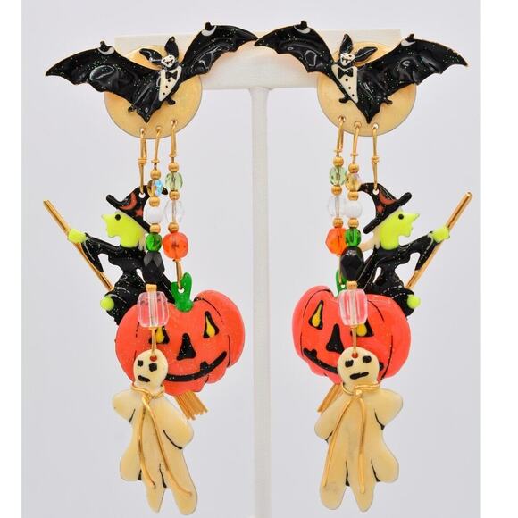Lunch at The Ritz Vintage Halloween Clip On Earrings Witch Pumpkin Ghost Bin7